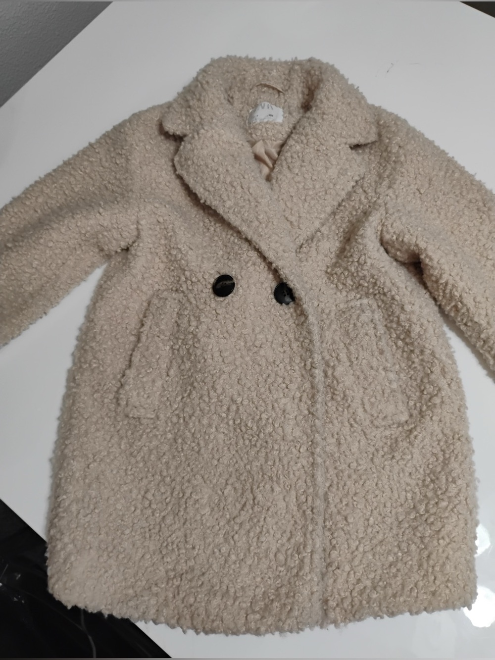 Zara Cream Teddy Faux-Shearling Double-Breasted Coat